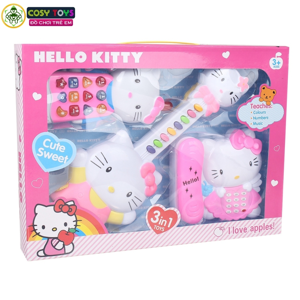 Đồ chơi đàn ghitar, điện thoại, điện thoại bàn nhân vật kitty vui nhộn cho các bé từ 3 tuổi trở lên