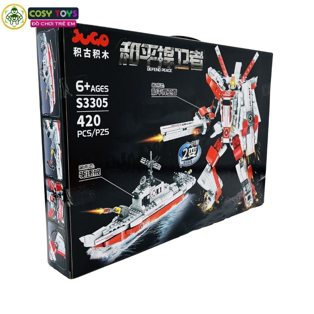 Đồ chơi lắp ghép xếp hình siêu nhân biến hình tàu chiến 2 trong 1 với 420 chi tiết