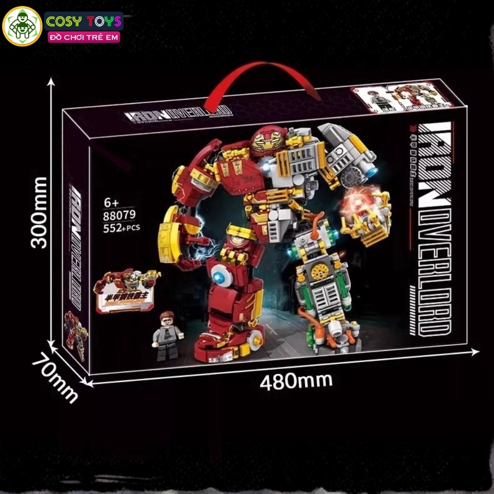 Đồ chơi lắp ghép xếp hình Ironman trong bộ giáp kết hợp đỏ xanh với hơn 552 chi tiết