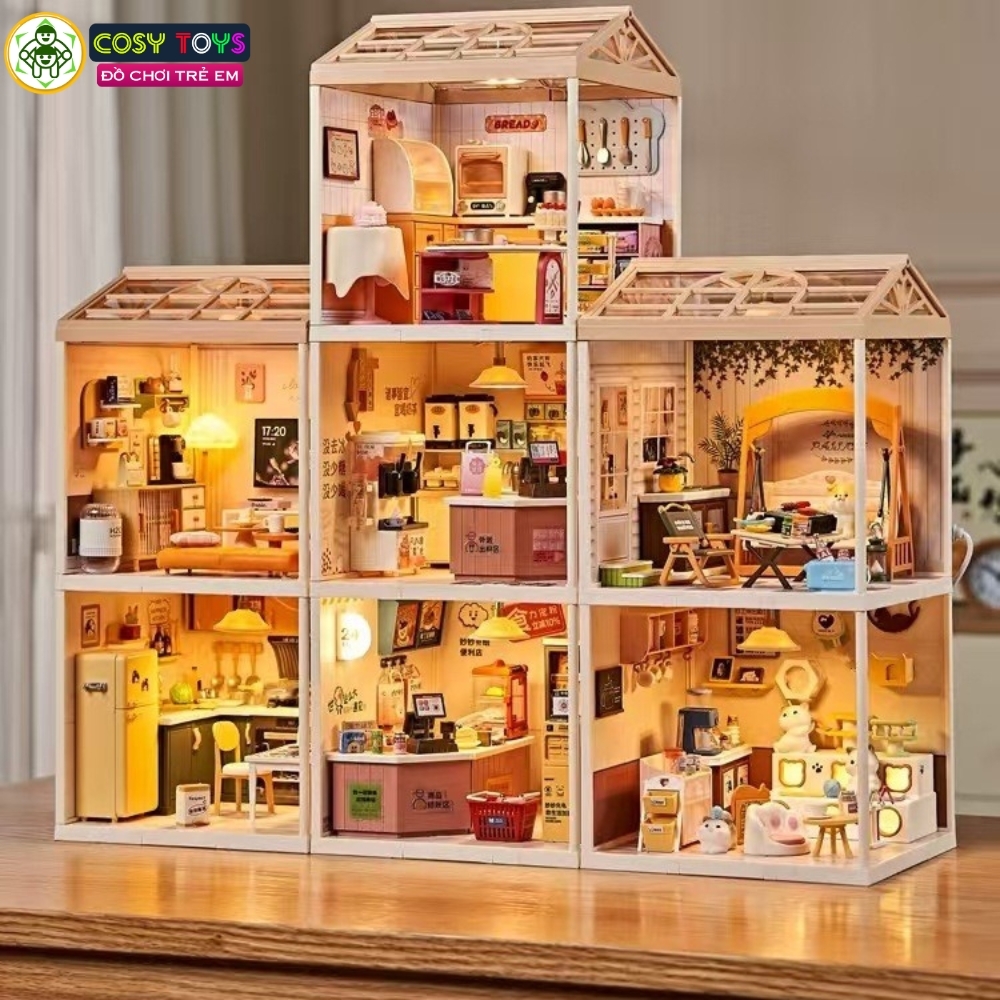Đồ chơi lắp ghép ngôi nhà trong mơ cao cấp với nhiều mẫu: phòng ngủ, phòng tắm, phòng bếp.....cao cấp có đèn led và lồng che trong suốt với đầy đủ vật dụng, đồ dùng cho bé