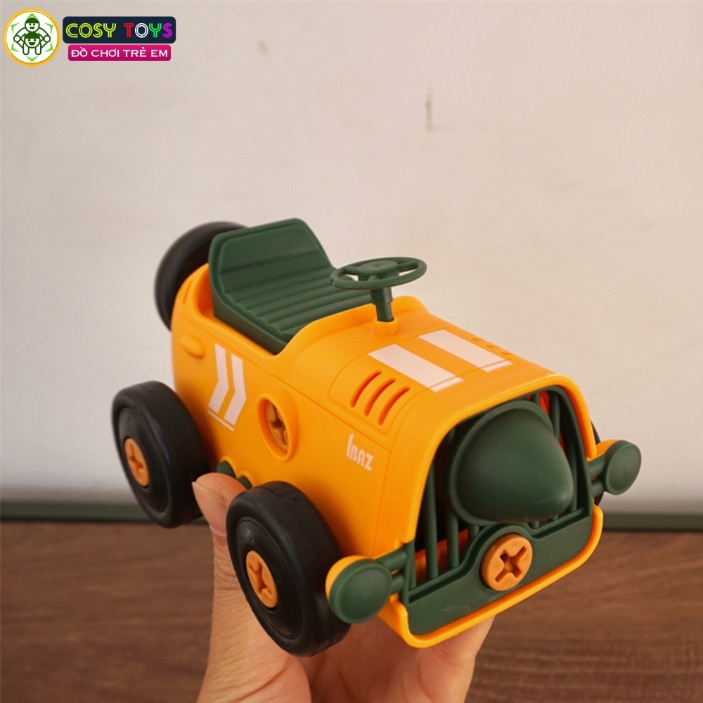 Đồ chơi mô hình 4 trong 1 gồm xe ô tô, tàu hỏa, xe máy bay, xe máy cày có thể tháo lắp được cho bé