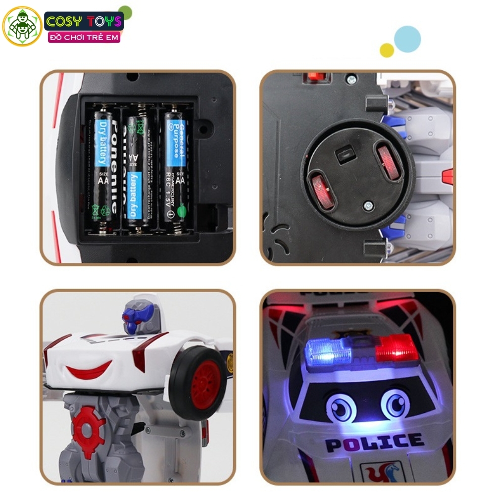 Đồ chơi xe oto cảnh sát biến hình thành robot có đèn và nhạc cho bé