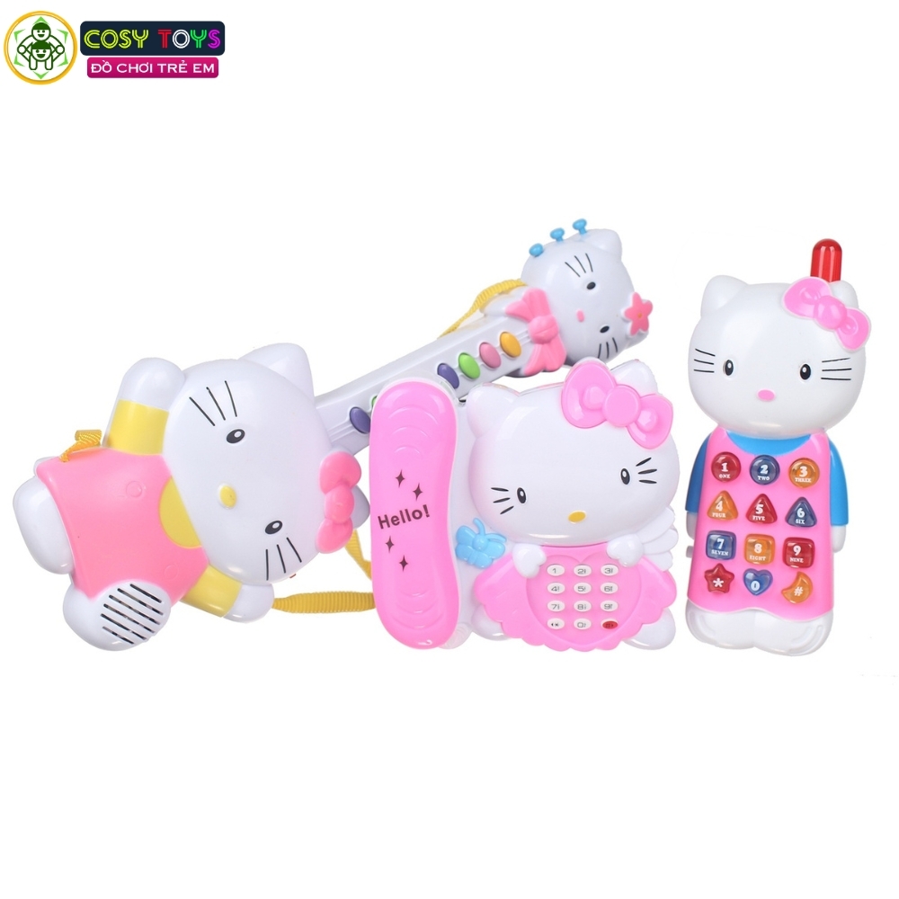 Đồ chơi đàn ghitar, điện thoại, điện thoại bàn nhân vật kitty vui nhộn cho các bé từ 3 tuổi trở lên