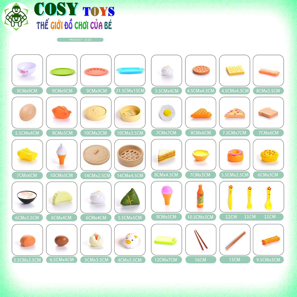 Bộ đồ chơi hấp bánh ẩm thực với nhiều món ăn: bánh bao, há cảo, bánh kem, shusi... với 42 chi tiết cùng phụ kiện cho bé