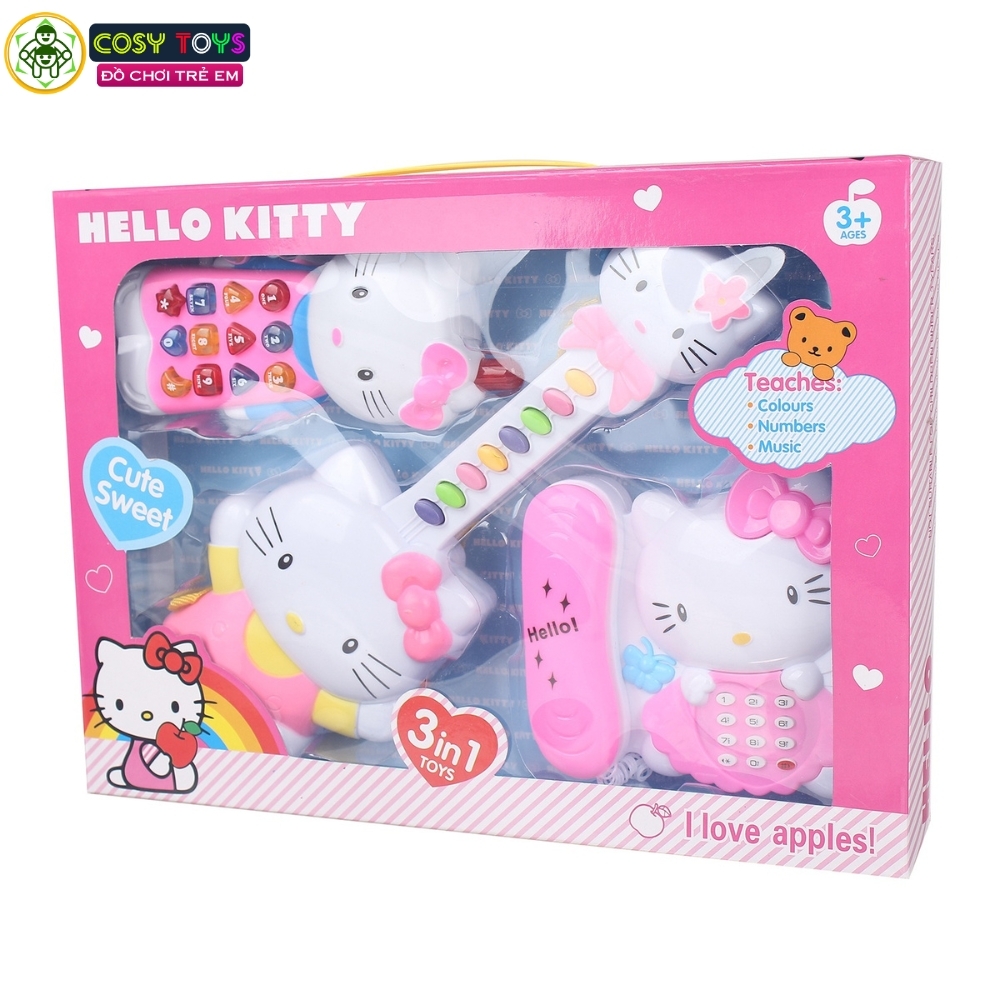 Đồ chơi đàn ghitar, điện thoại, điện thoại bàn nhân vật kitty vui nhộn cho các bé từ 3 tuổi trở lên