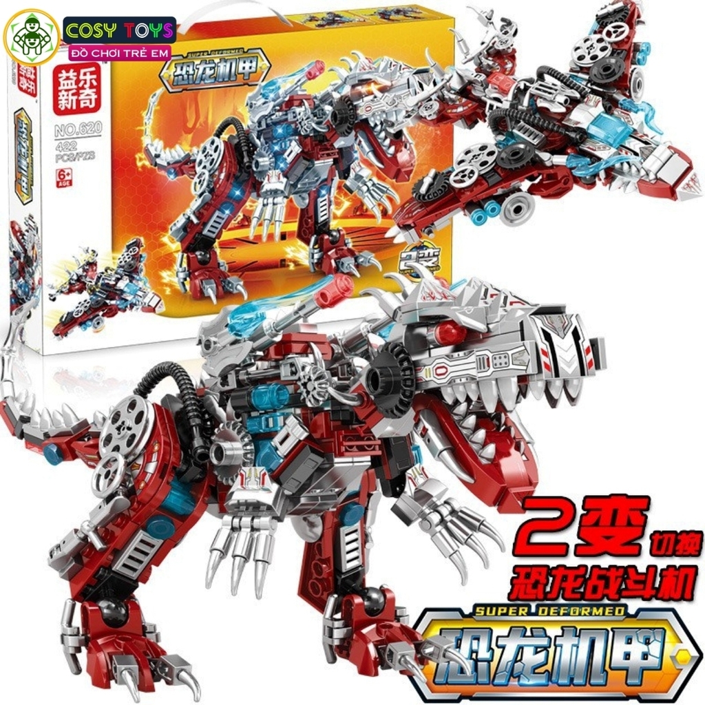 Đồ chơi lắp ghép xếp hình khủng long robot Super Mecha biến hình 2 trong 1 thành phi thuyền với 422 chi tiết