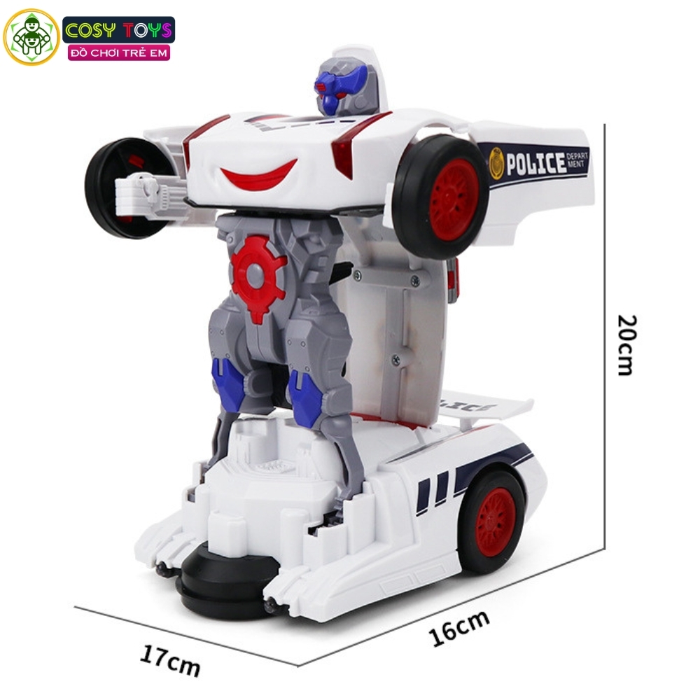 Đồ chơi xe oto cảnh sát biến hình thành robot có đèn và nhạc cho bé