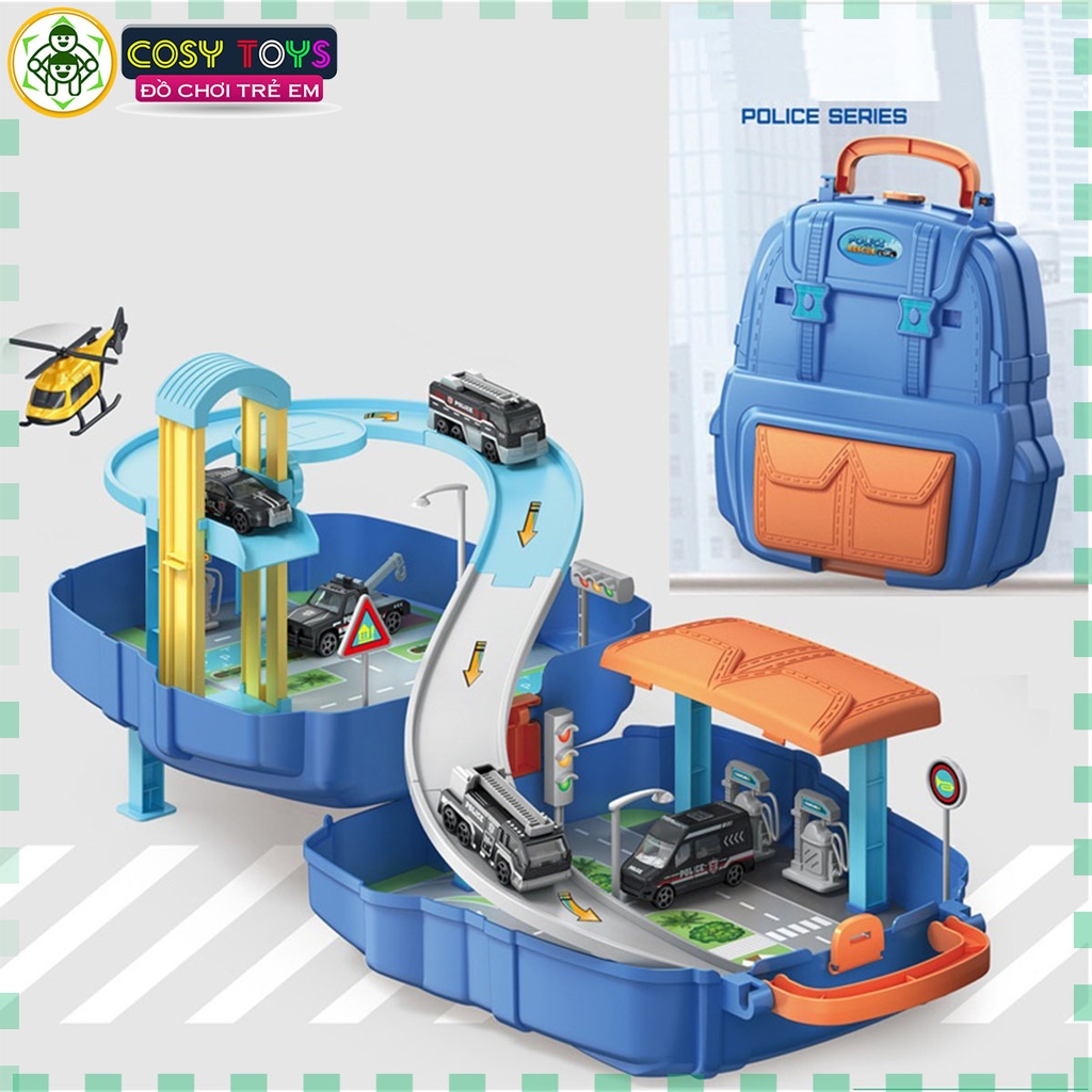 Đồ chơi vali cầu trượt - gara xe cao tầng 2 trong 1 cho bé với 37 chi tiết