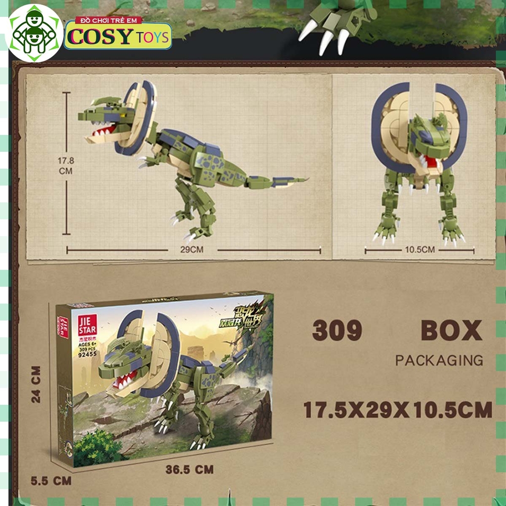 Đồ chơi lắp ghép xếp hình khủng long Dilophosaurus với 309 mảnh ghép