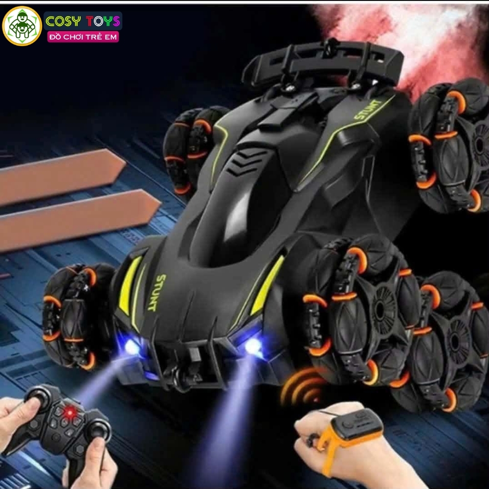 Đồ chơi xe đua stunt 6 bánh mẫu mới điều khiển từ xa 360 độ có phun khói và cử chỉ tay cho bé