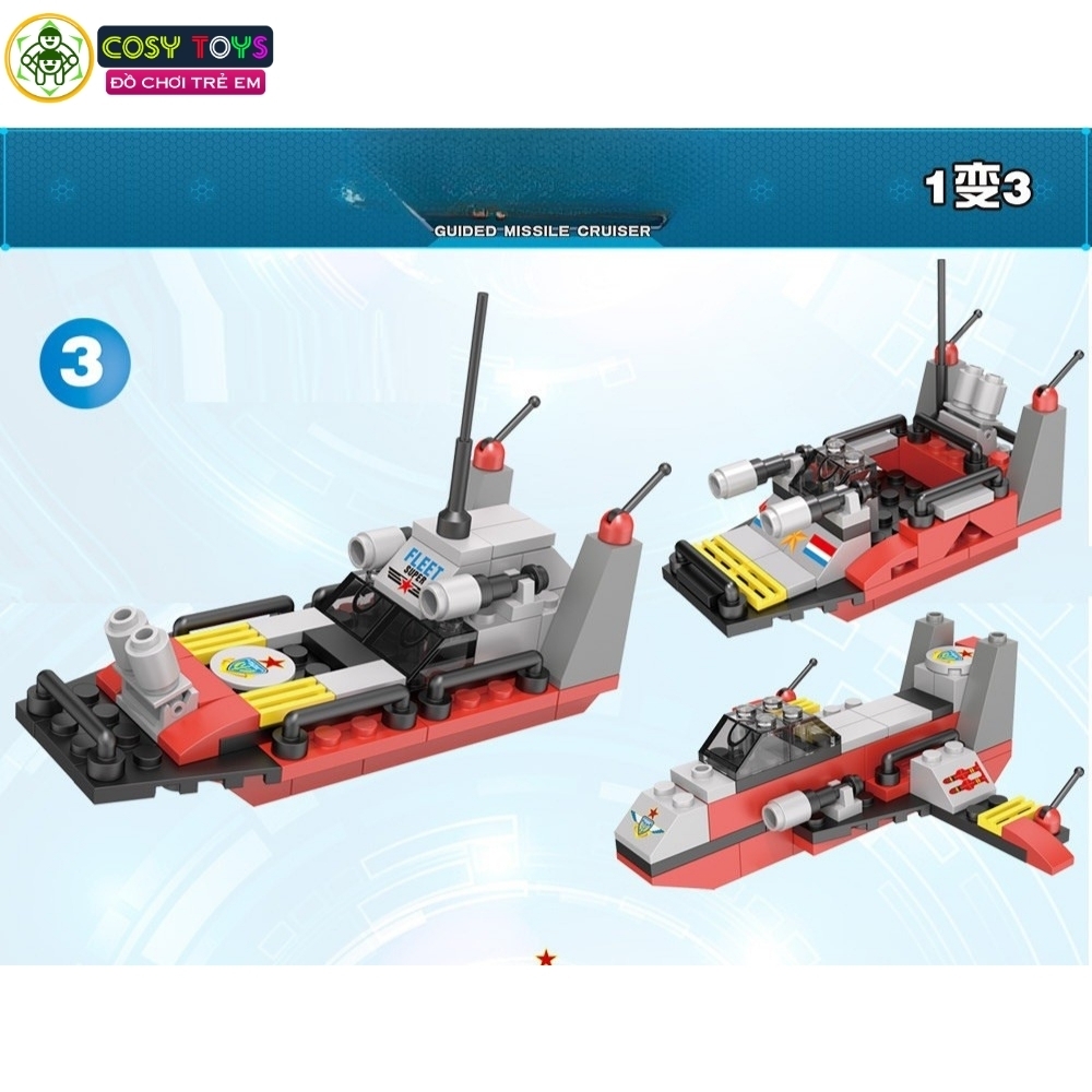 Đồ chơi lắp ghép xếp hình tàu chiến đấu cao cấp 8in1 với mẫu nhỏ 3in1 mẫu mới với 651 mảnh ghép