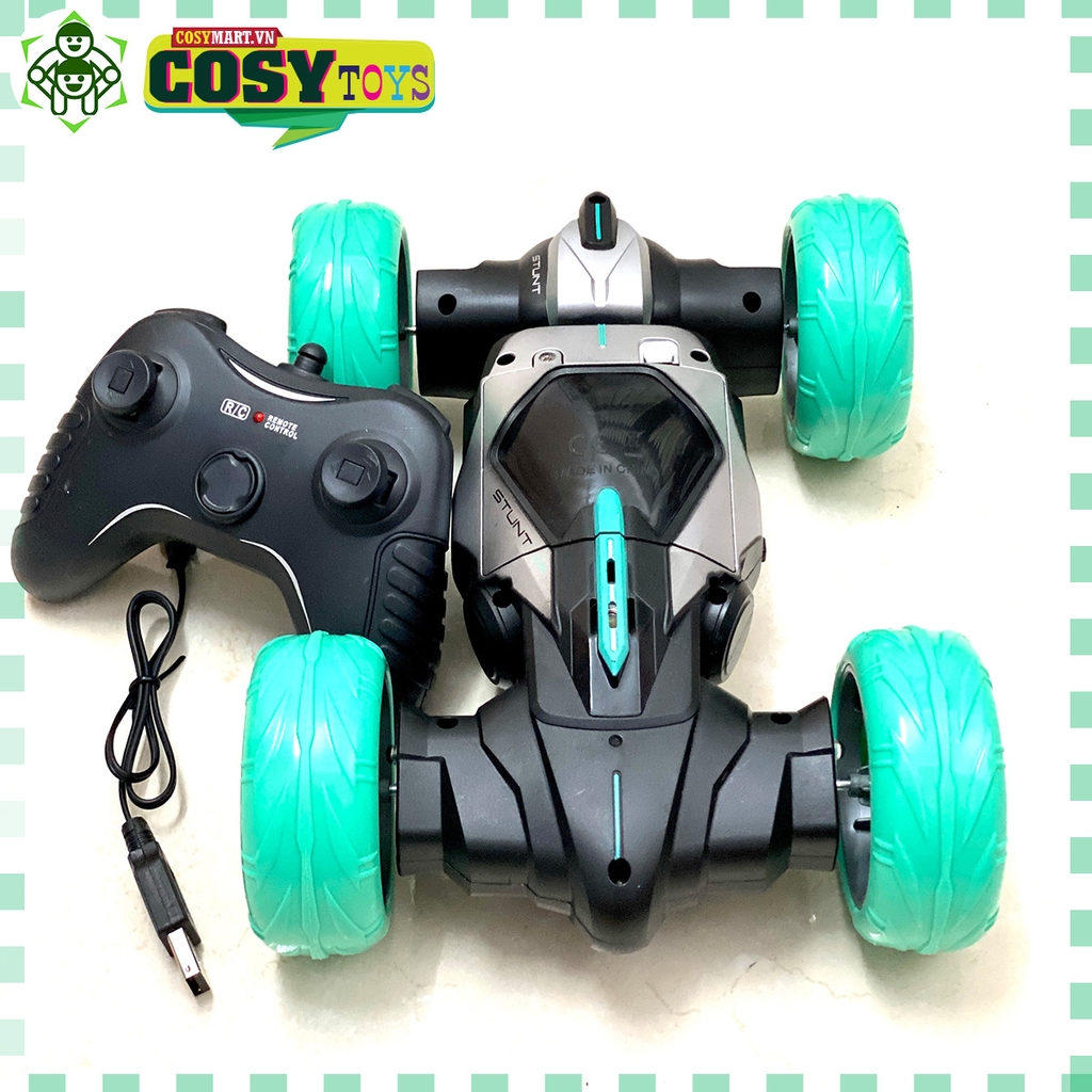 Đồ chơi xe địa hình stunt racer mẫu lớn gam có nhạc, đèn và bánh xoay 180 độ có điều khiển từ xa cho bé