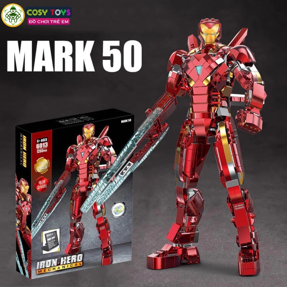 Đồ chơi lắp ghép xếp hình Iron Man giáp nano MARK 50 trong Age of Ultrol cỡ lớn kèm nhiều chi tiết chuyển động với 1293 mảnh ghép cho bé