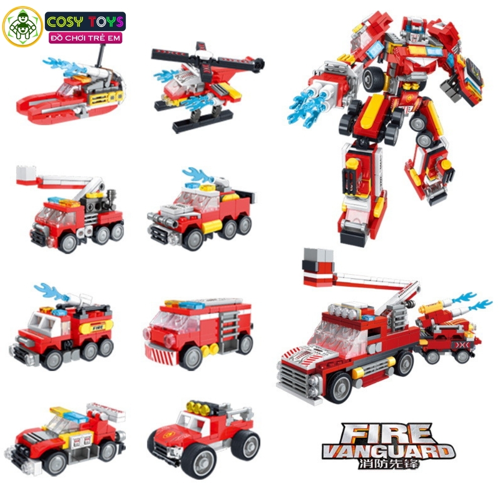 Đồ chơi xếp hình lắp ghép robot cứu hỏa 8 trong 2 với nhiều chi tiết, mẫu ghép khác nhau trên 753 chi tiết cho bé