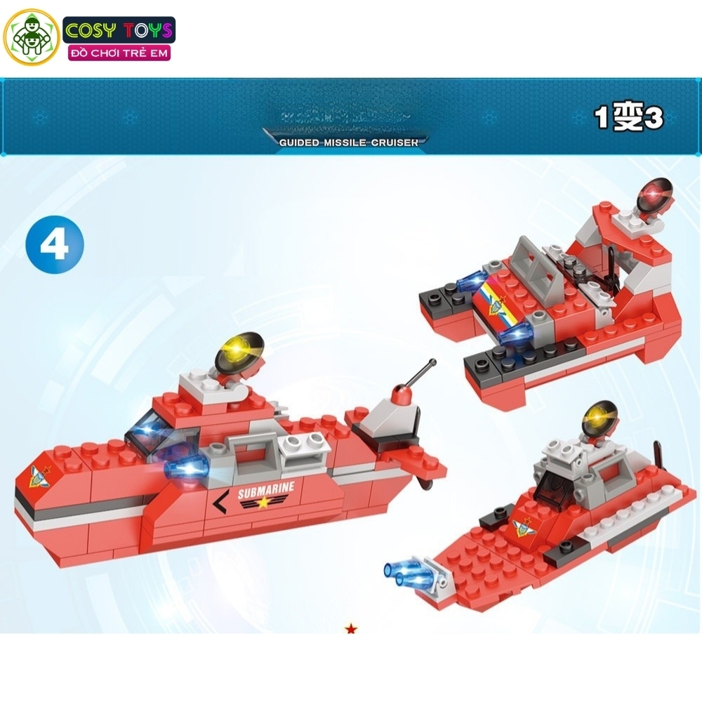 Đồ chơi lắp ghép xếp hình tàu chiến đấu cao cấp 8in1 với mẫu nhỏ 3in1 mẫu mới với 651 mảnh ghép