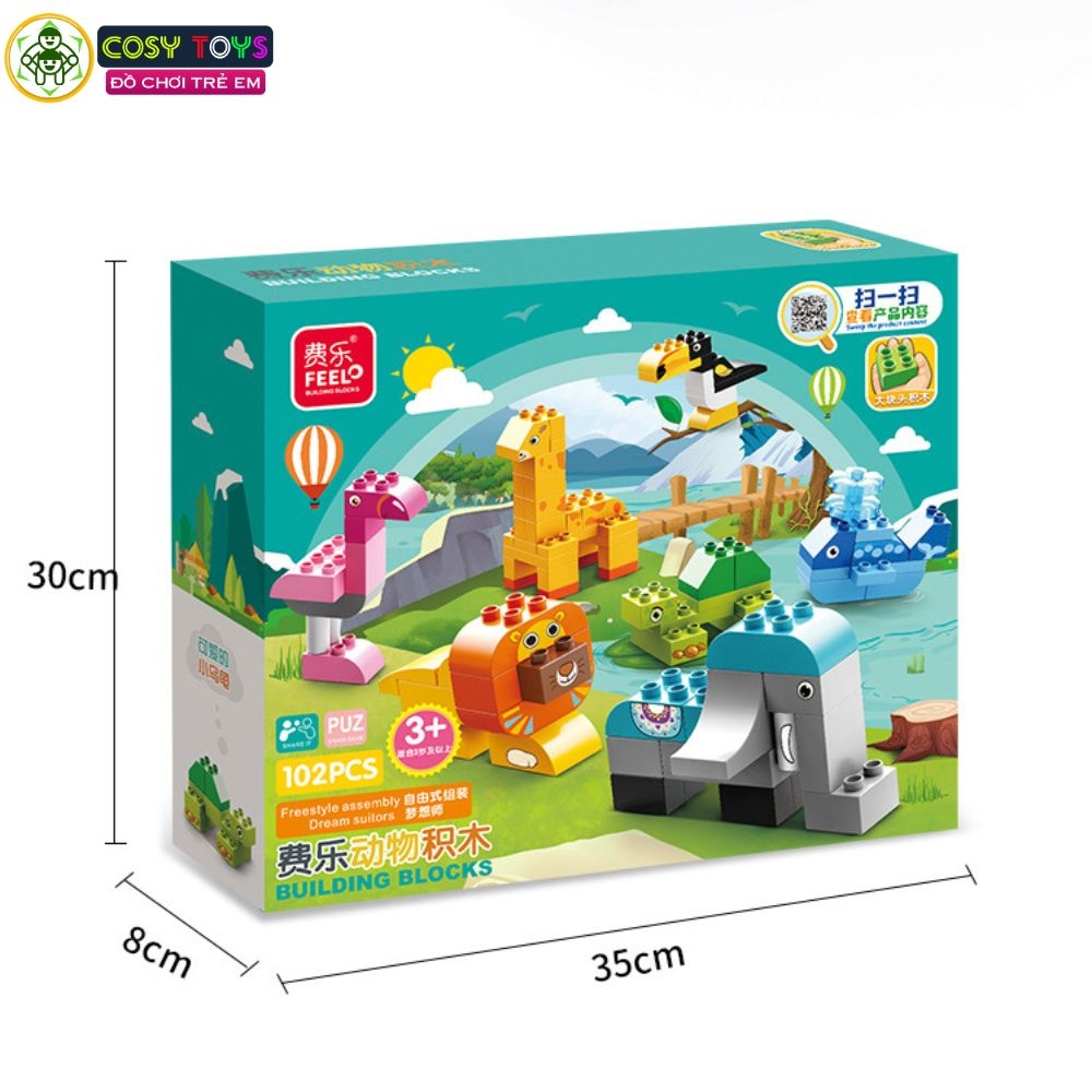Đồ chơi lắp ghép xếp hình duplo các con thú dễ thương với 102 chi tiết dành cho bé từ 3 tuổi trở lên