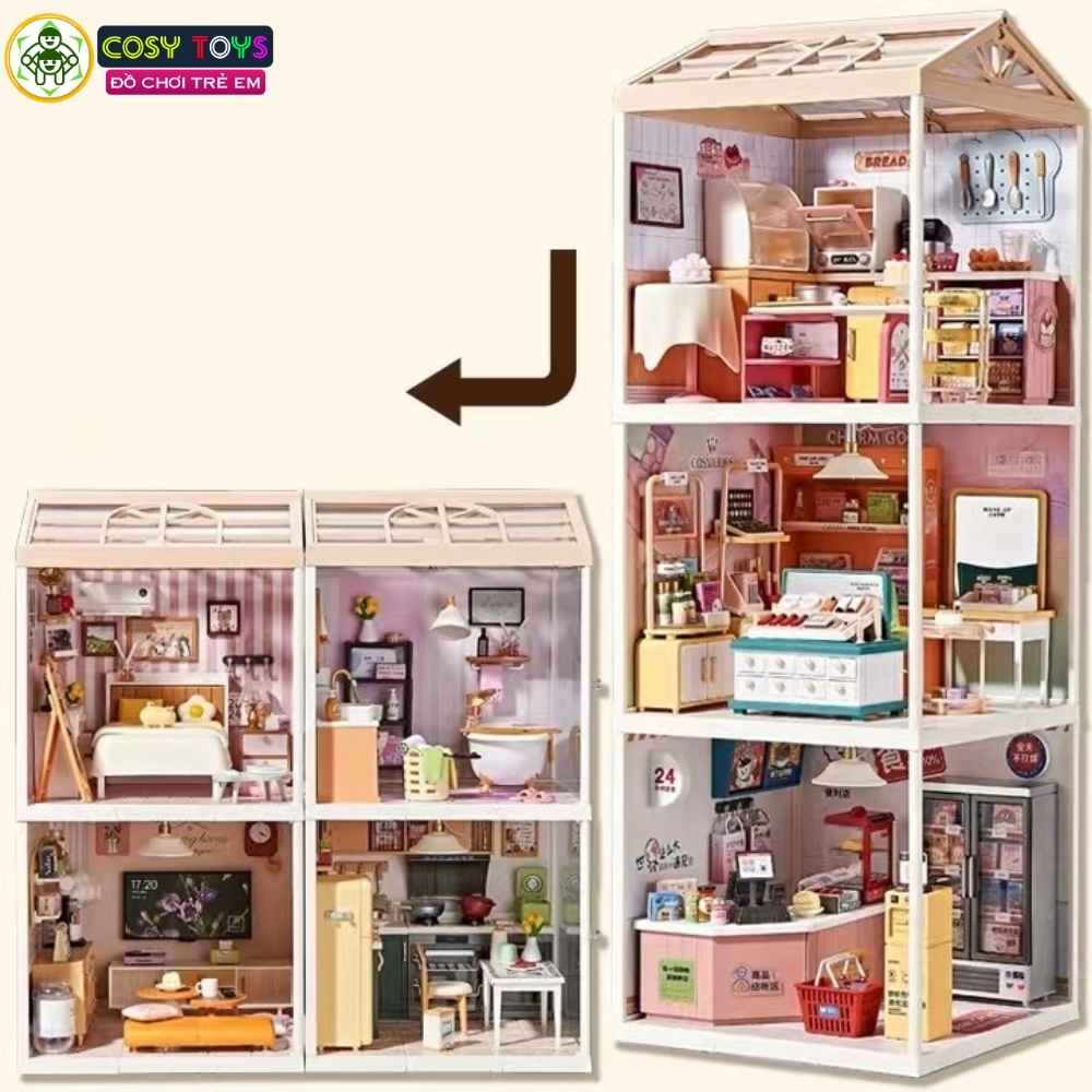 Đồ chơi lắp ghép ngôi nhà trong mơ cao cấp với nhiều mẫu: phòng ngủ, phòng tắm, phòng bếp.....cao cấp có đèn led và lồng che trong suốt với đầy đủ vật dụng, đồ dùng cho bé