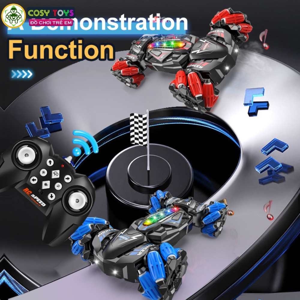 Đồ chơi xe đua đua bánh xoắn thân dài stunt racer xoay 360 độ có điều khiển từ xa 4 chiều cho bé