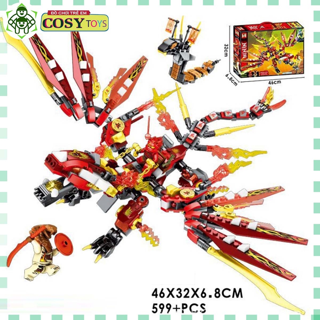 Đồ chơi lắp ghép xếp hình lắp ráp Ninjago rồng lửa của Kai với 599 chi tiết