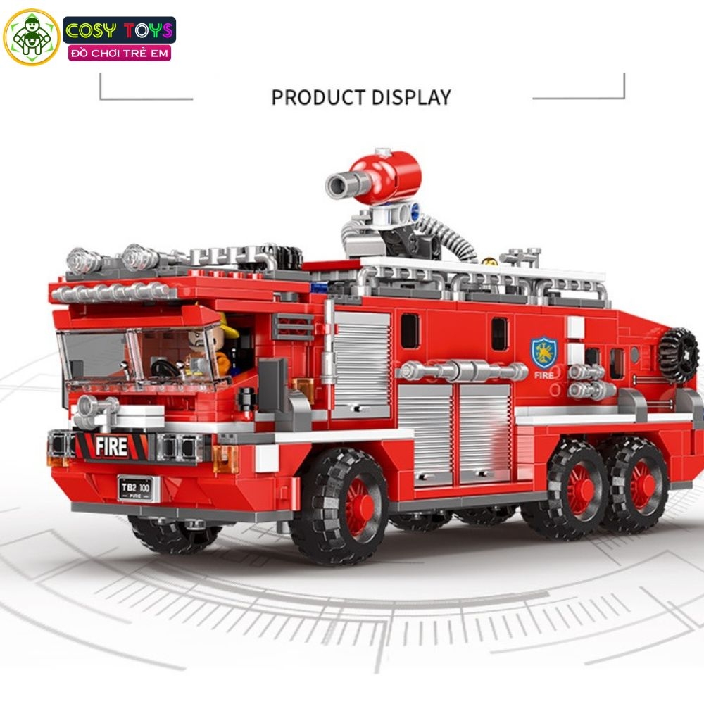Đồ chơi lắp ghép xếp hình xe cứu hỏa cỡ lớn với 720 mảnh ghép