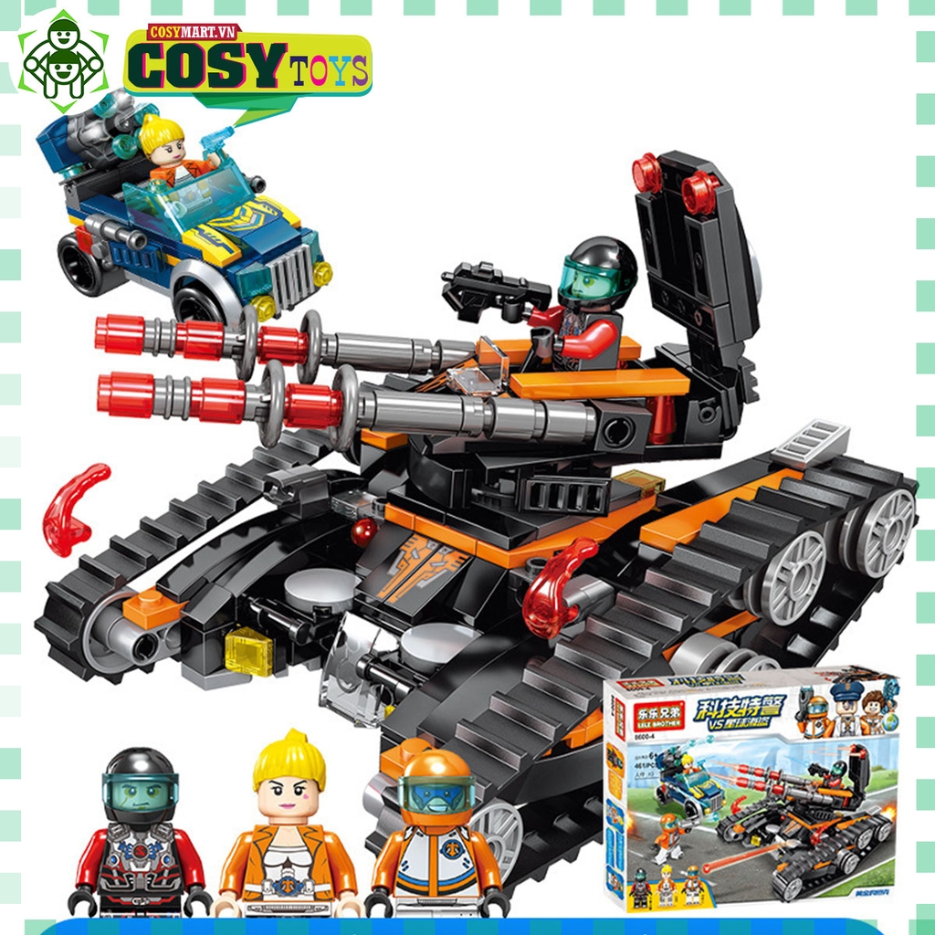 Đồ chơi lắp ghép xếp hình xe t.ă.ng cảnh sát biến hình với 461 mảnh ghép