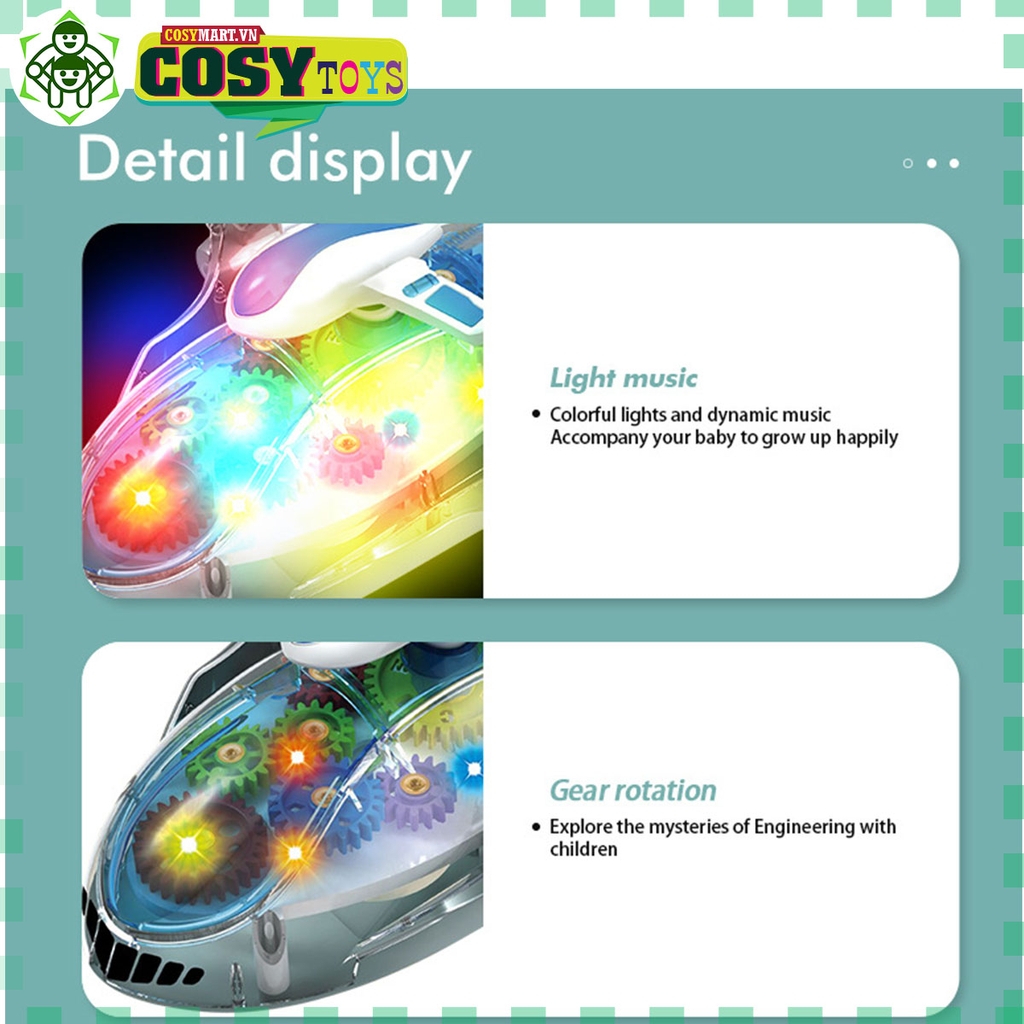 Đồ chơi mô hình máy bay bánh răng trong suốt có đèn nhạc chạy bằng pin cho bé