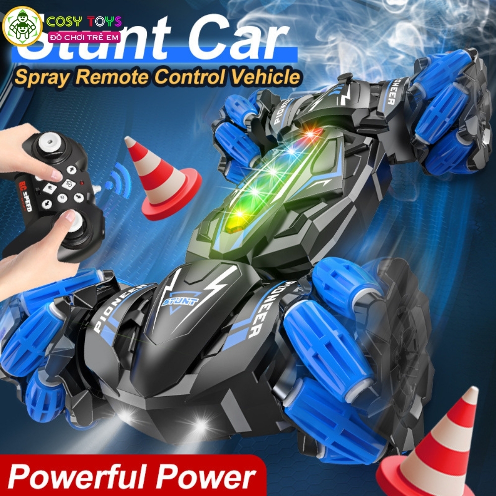 Đồ chơi xe đua đua bánh xoắn thân dài stunt racer xoay 360 độ có điều khiển từ xa 4 chiều cho bé