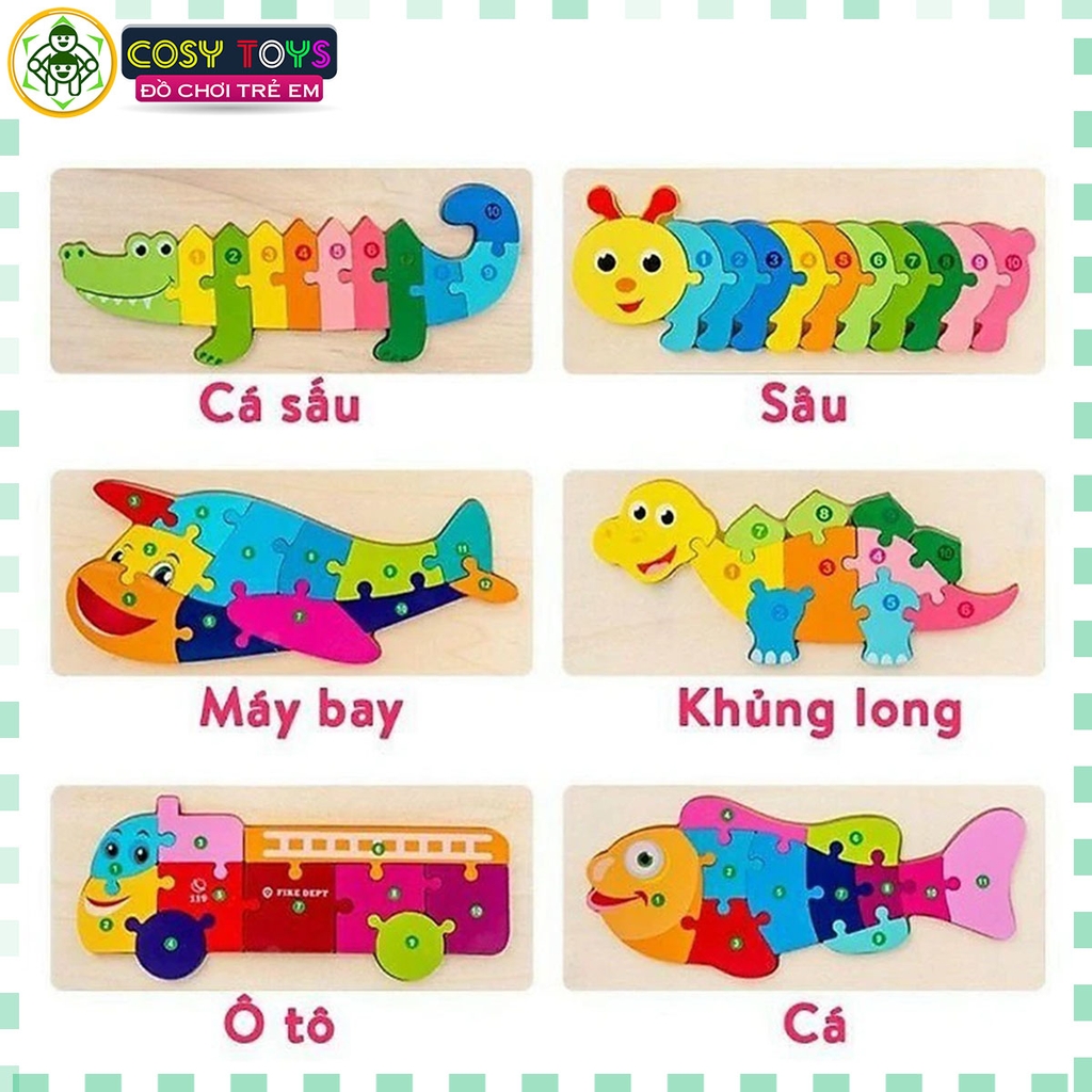 Đồ chơi tranh xếp hình gỗ nối số từ 1-10 nhiều chủ đề mẫu- đồ chơi gỗ giáo dục thông minh cho bé