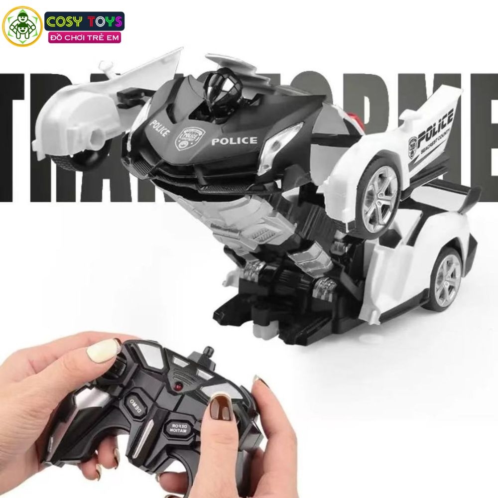 Đồ chơi xe oto cảnh sát biến hình thành robot có điều khiển 4 chiều mẫu mới cho bé