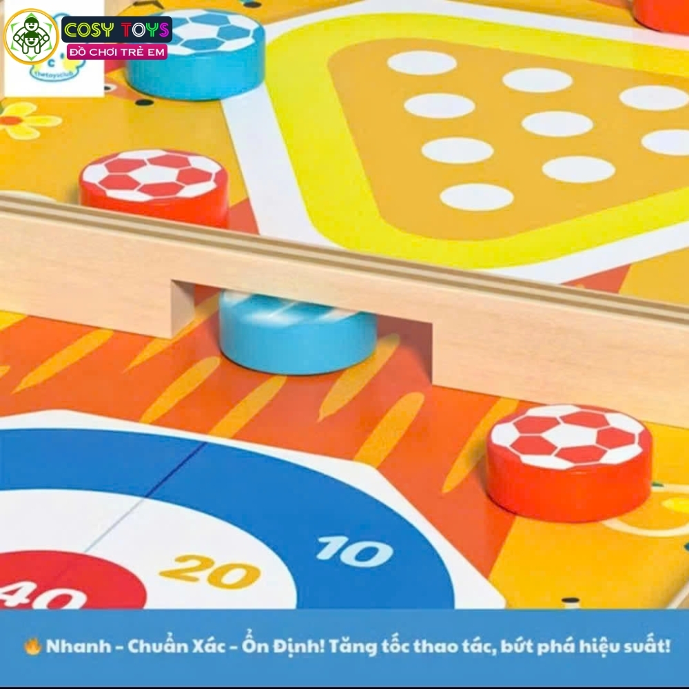 Bộ bàn cờ 5 trong 1 bằng gỗ gồm bàn bóng búng dây su, boling, banh ném và 4 quân cờ người cho bé