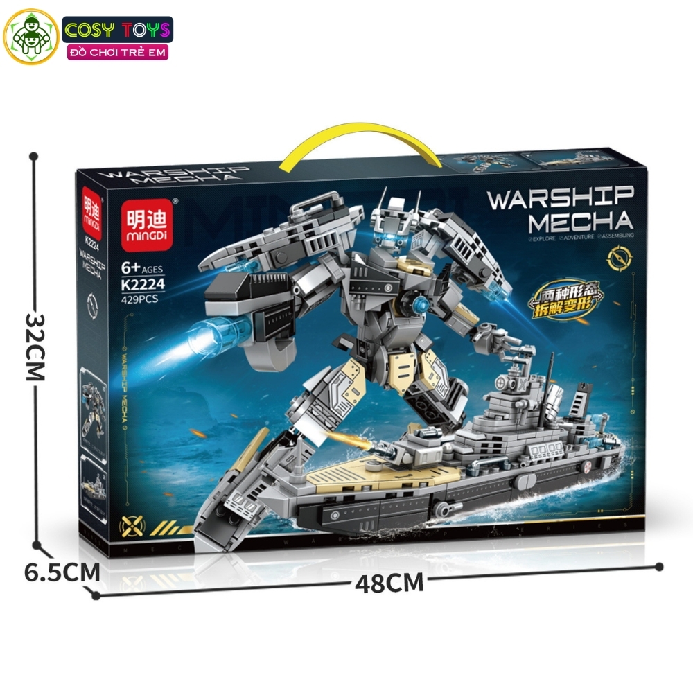 Đồ chơi lắp ghép xếp hình chiến binh robot biến hình 2 trong 1 thành tàu chiến với 429 chi tiết