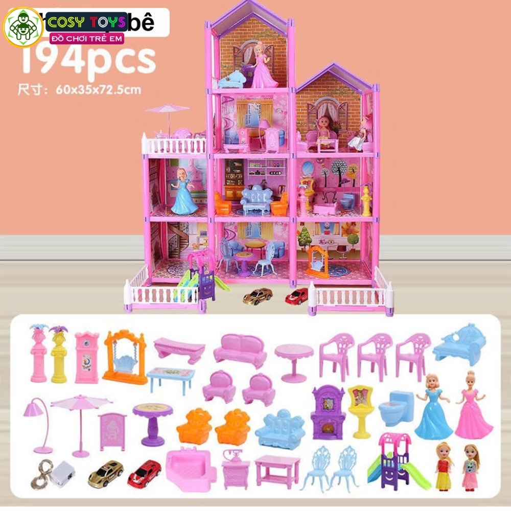 Đồ chơi lắp ghép ngôi nhà villa búp bê cao cấp với đầy đủ vật dụng, đồ dùng cho bé