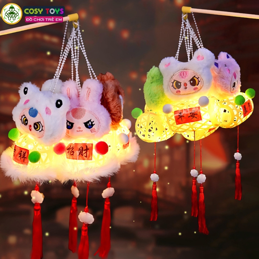 Đồ chơi lồng đèn trung thu nhân vật hoạt hình babythree có đèn và tay cầm nhiều màu sắc cho bé