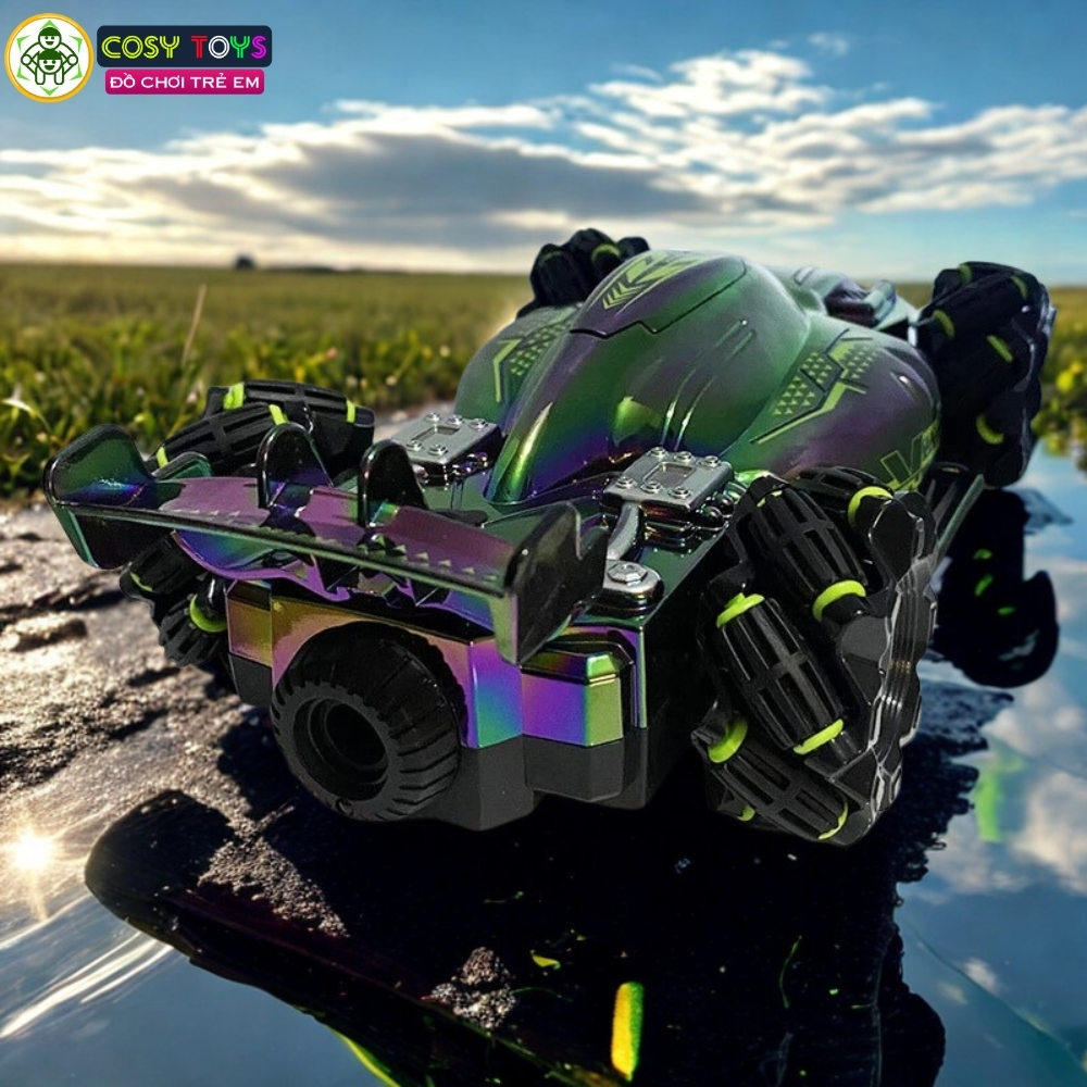 Đồ chơi xe thể thao bánh xoắn stunt spray điều khiển từ xa có phun khói và điều khiển cử chỉ tay cho bé