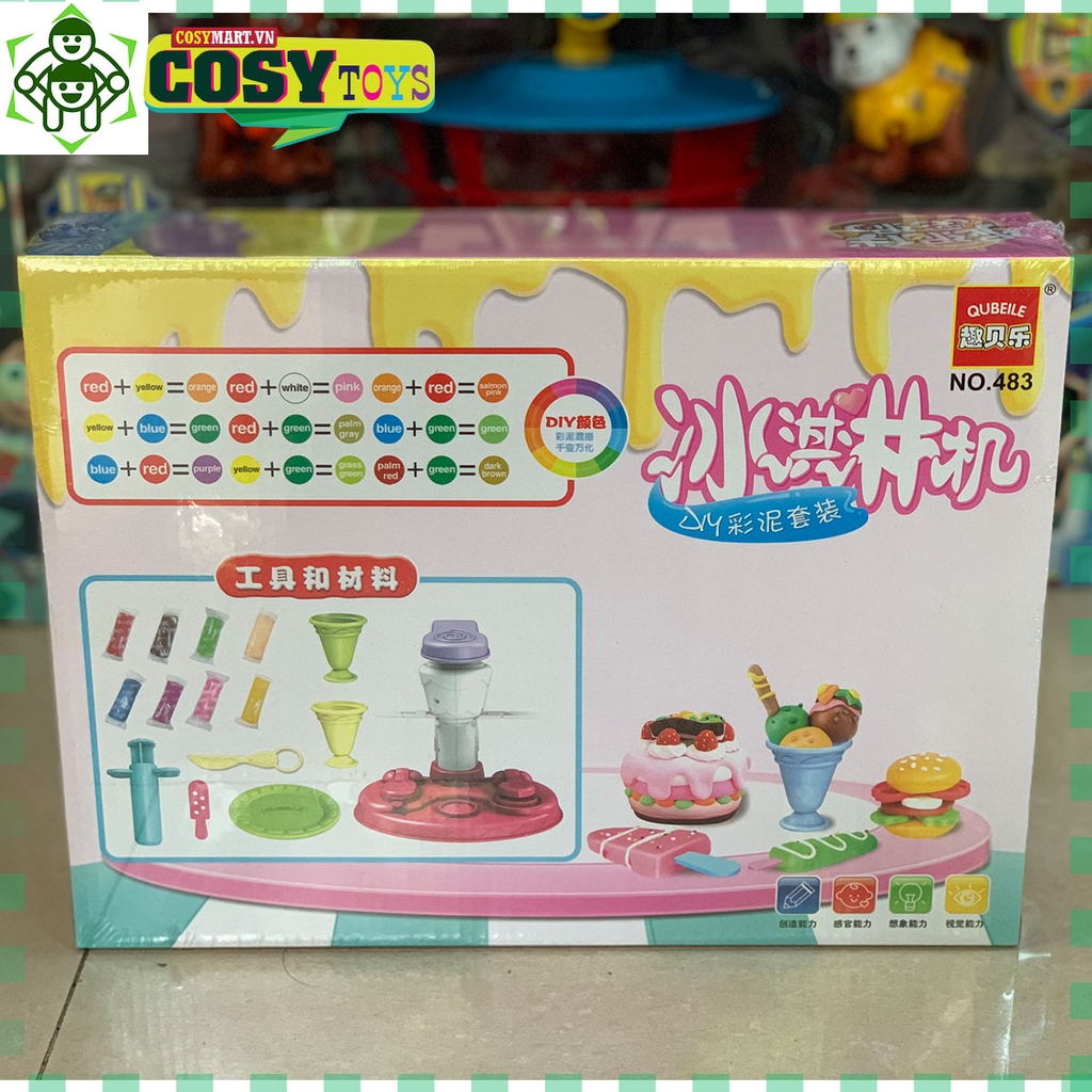 ĐỒ CHƠI ĐẤT NẶN MÁY LÀM KEM GỒM NHIỀU MẪU KEM, LY KEM CHO BÉ