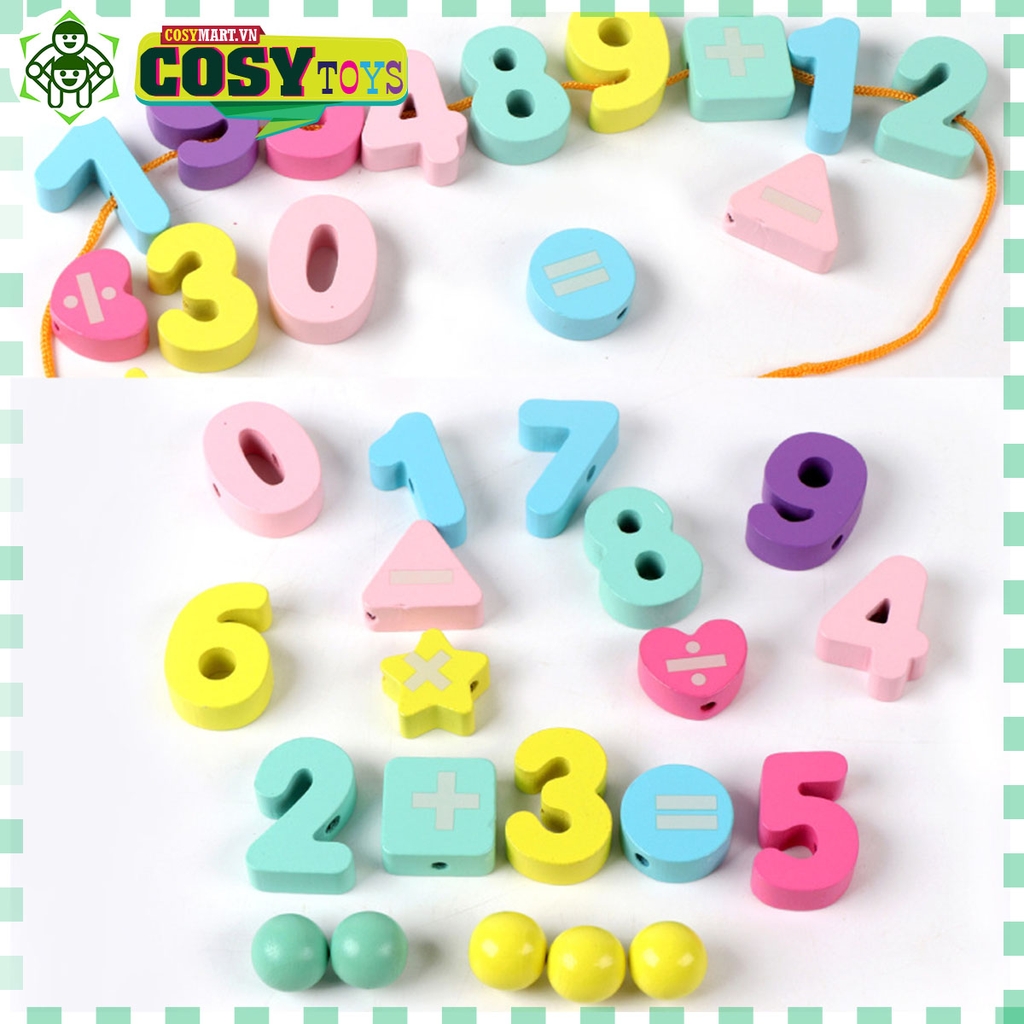 Đồ chơi gắp hạt kèm câu cá - thả số hình khối, xâu dây bằng gỗ thông an toàn cho bé