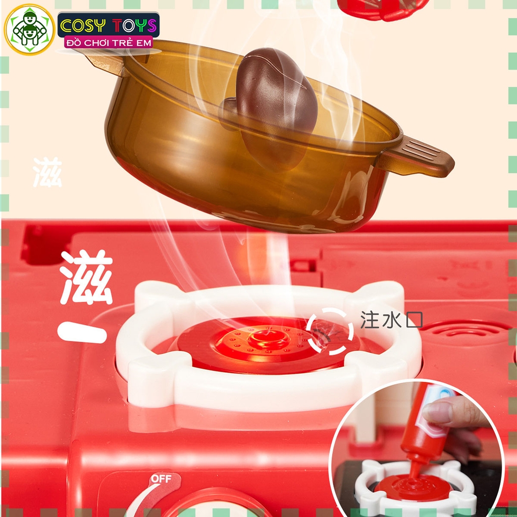 Đồ chơi mô hình bếp nấu ăn kèm dụng cụ bếp, đồ ăn kèm hiệu ứng khói khi chơi với hơn 48 chi tiết