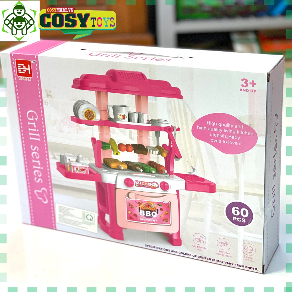 Hộp đồ chơi mô hình kèm dụng cụ nhà bếp BBQ với 60 chi tiết