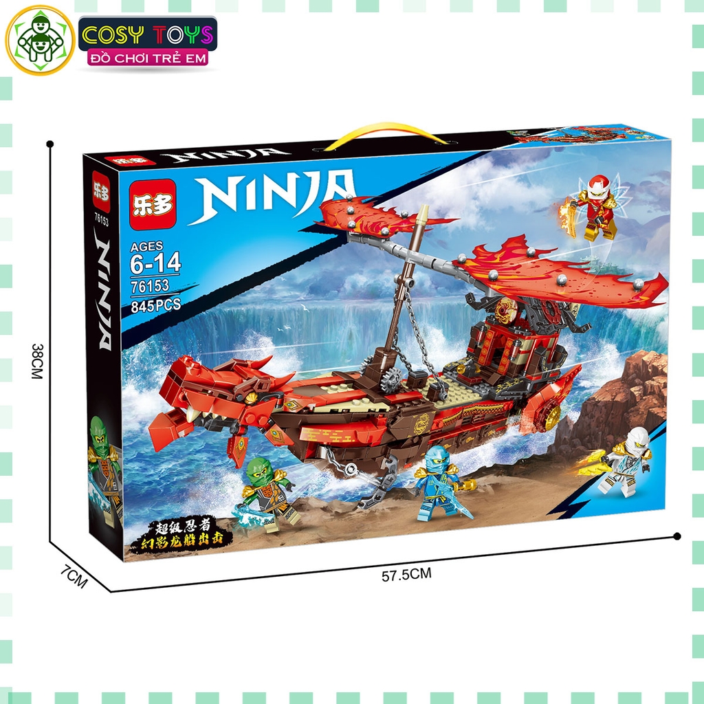 Đồ chơi lắp ghép xếp hình lắp mô hình thuyền rồng ninjagô hai cánh buồm với 845 chi tiết