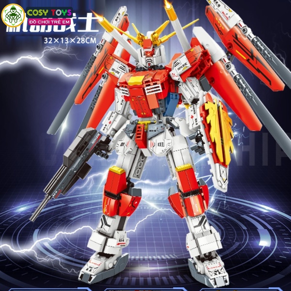 Đồ chơi lắp ghép xếp hình robot Mecha Warior đỏ xanh với 711-753 chi tiết cho bé