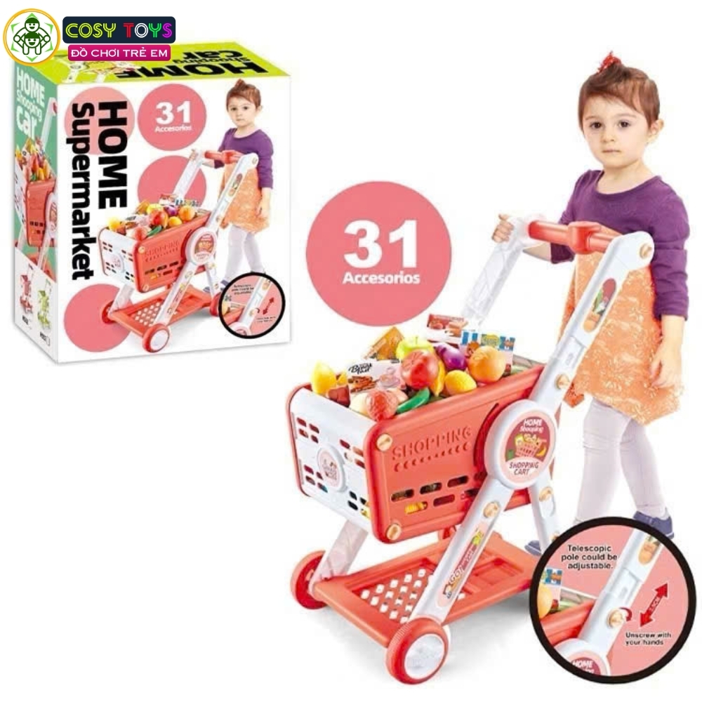 Đồ chơi xe đẩy siêu thị 31 chi tiết  cao cấp cho bé nhập vai mua sắm
