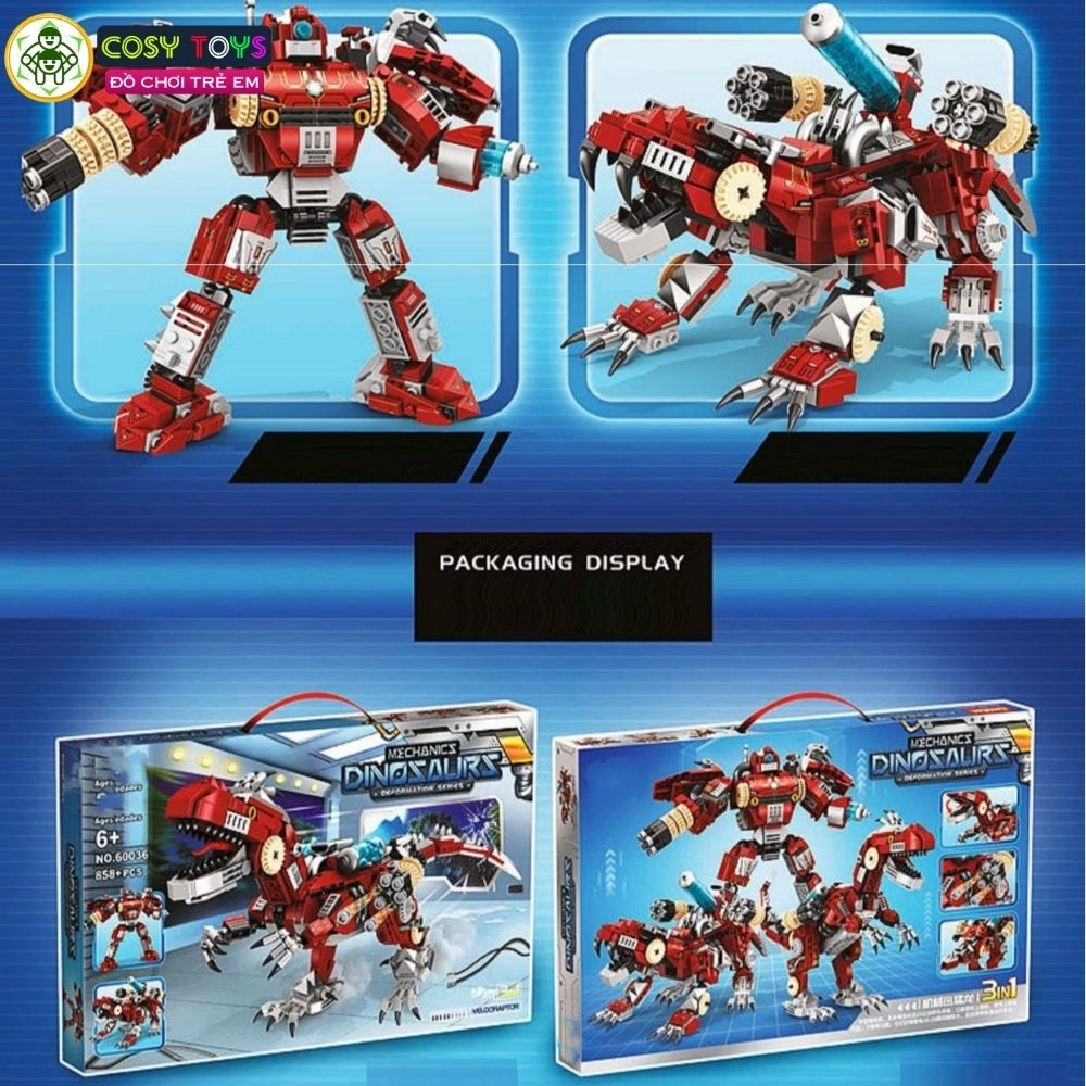 Đồ chơi lắp ghép xếp hình khủng long robot mẫu 3 trong 1 với 811-858 chi tiết