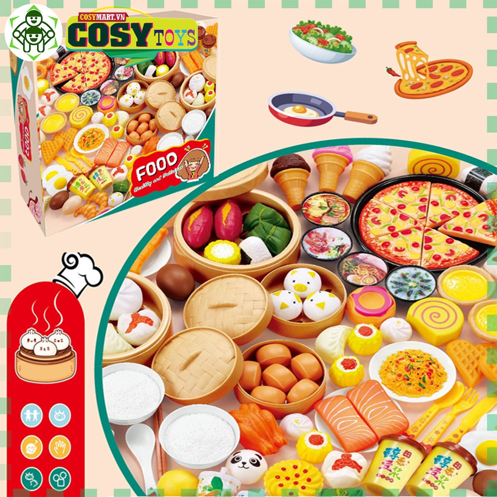 Bộ đồ chơi hấp bánh ẩm thực với nhiều món ăn: bánh bao, há cảo, bánh kem, shusi... với 88 chi tiết cùng phụ kiện cho bé