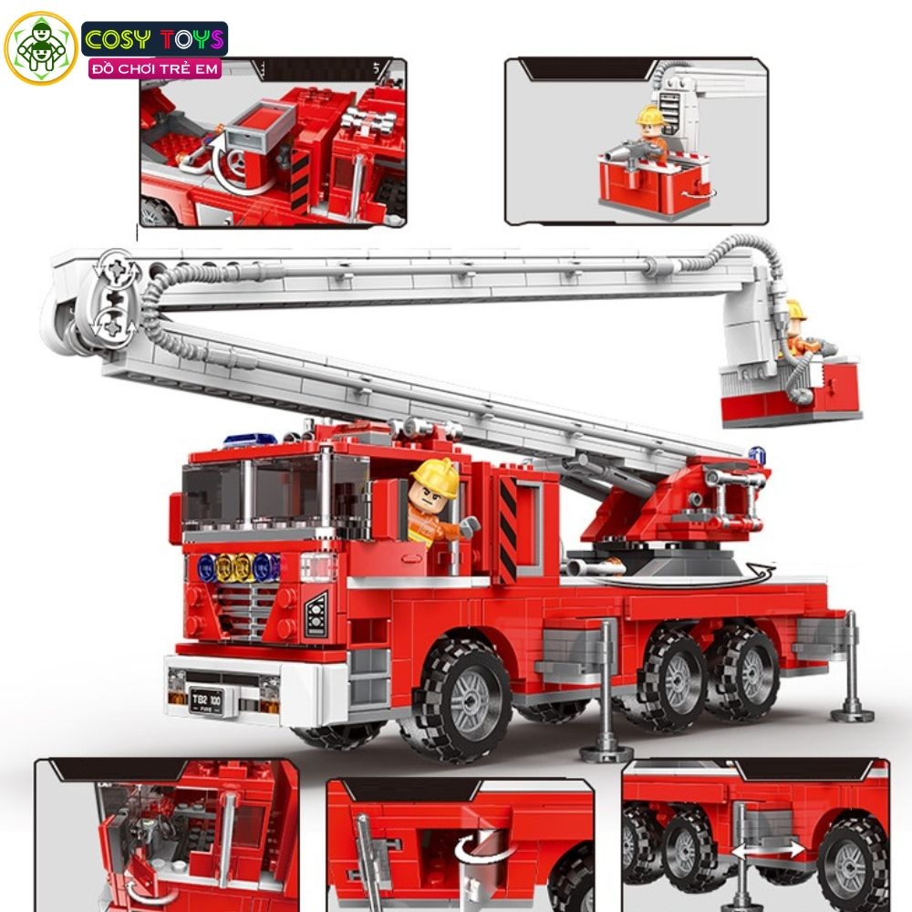 Đồ chơi lắp ghép xếp hình xe cứu hỏa cỡ lớn cầu thang cứu hộ với 751 mảnh ghép