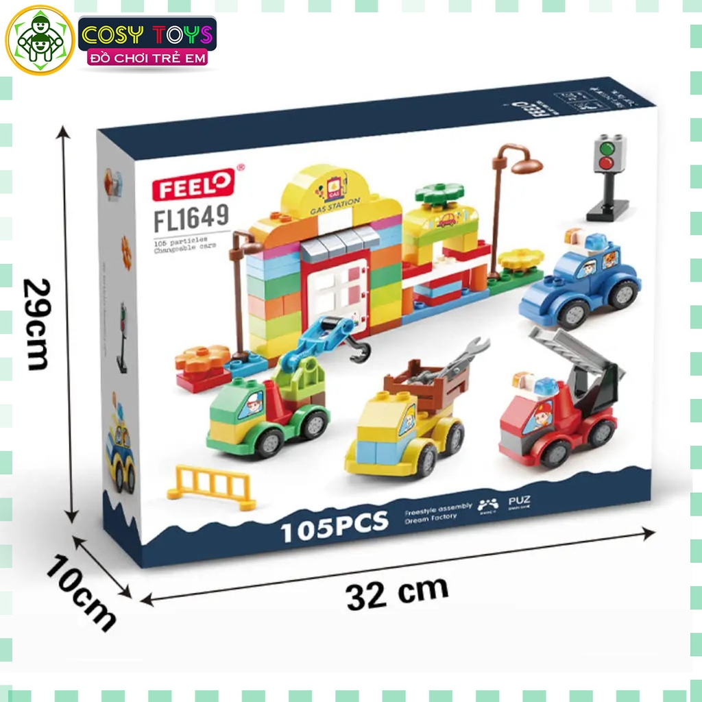 Đồ chơi lắp ghép xếp hình lắp ráp đa năng trạm xăng dầu cao cấp với 105 chi tiết
