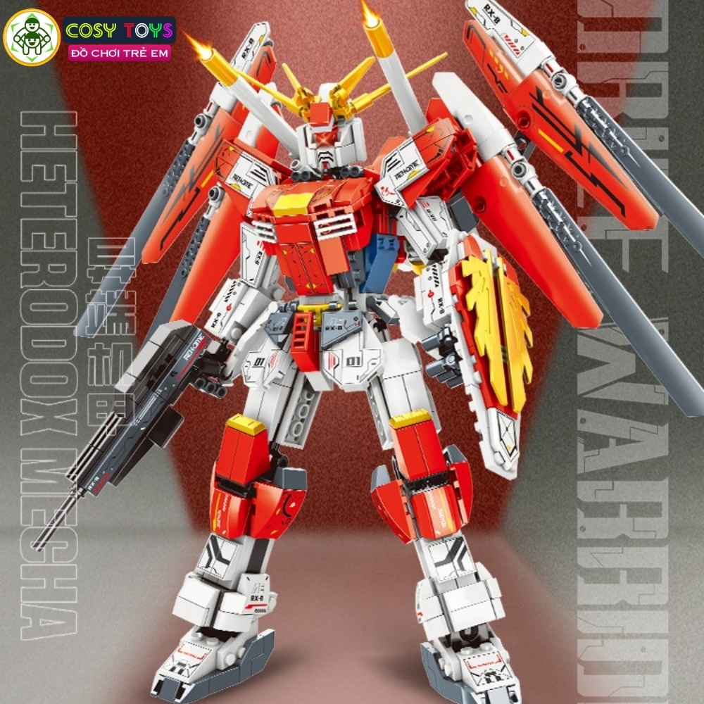 Đồ chơi lắp ghép xếp hình robot Mecha Warior đỏ xanh với 711-753 chi tiết cho bé