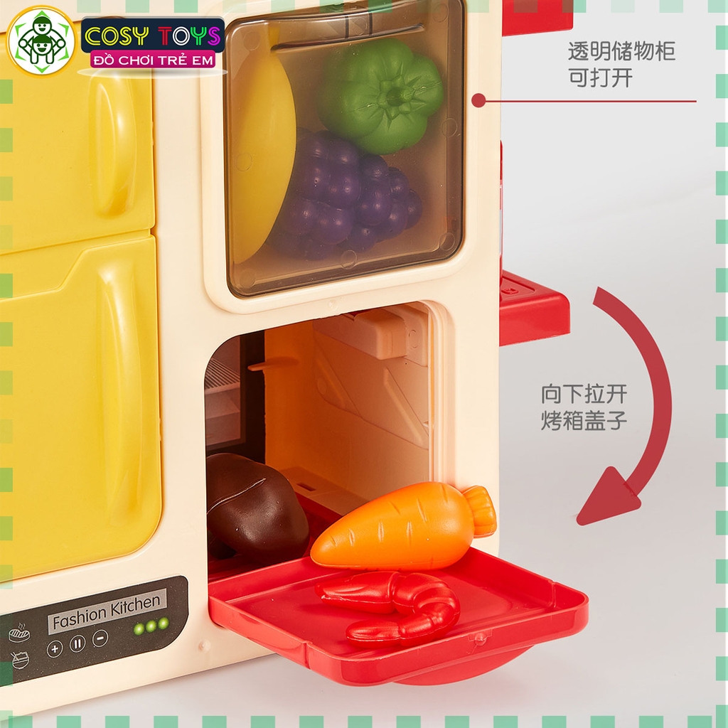 Đồ chơi mô hình bếp nấu ăn kèm dụng cụ bếp, đồ ăn kèm hiệu ứng khói khi chơi với hơn 48 chi tiết