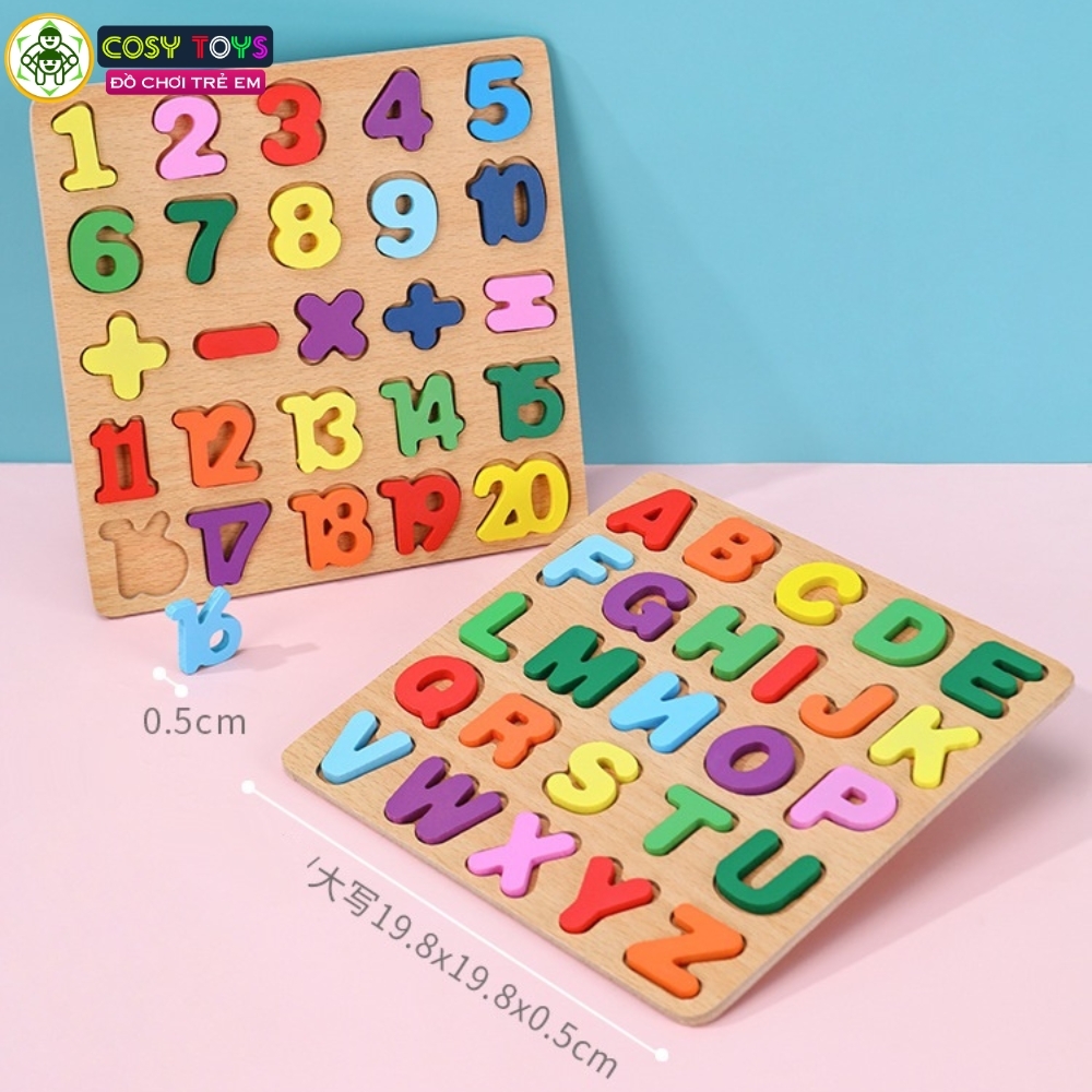 Đồ chơi bảng số từ 1 đến 20 và bảng chữ cái alphane bằng gỗ kích thích sáng tạo và tư duy cho bé