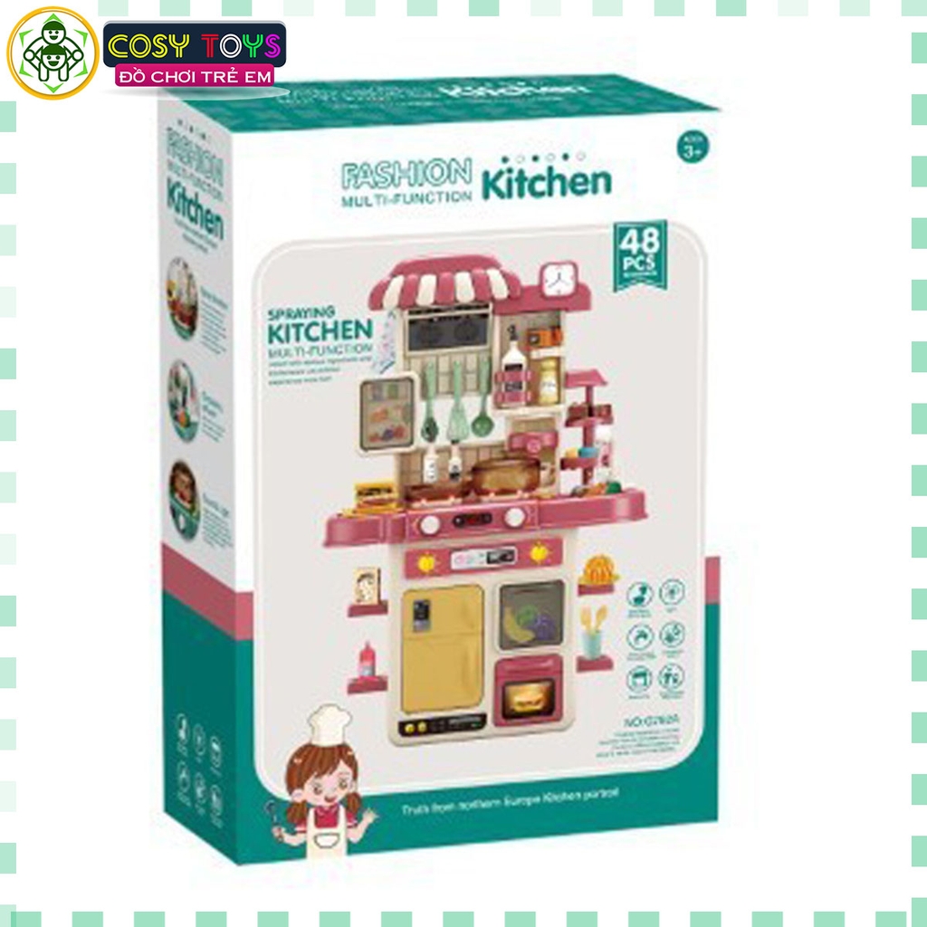 Đồ chơi mô hình bếp nấu ăn kèm dụng cụ bếp, đồ ăn kèm hiệu ứng khói khi chơi với hơn 48 chi tiết