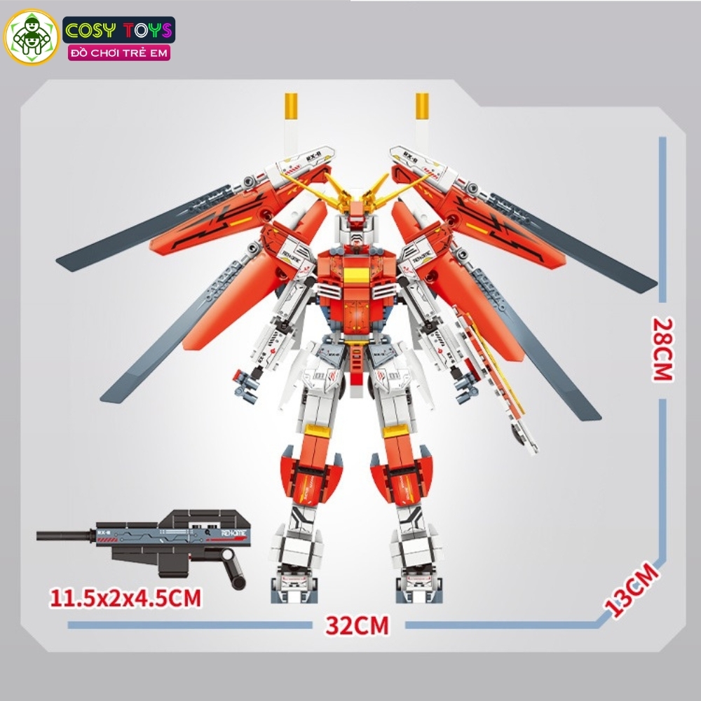 Đồ chơi lắp ghép xếp hình robot Mecha Warior đỏ xanh với 711-753 chi tiết cho bé